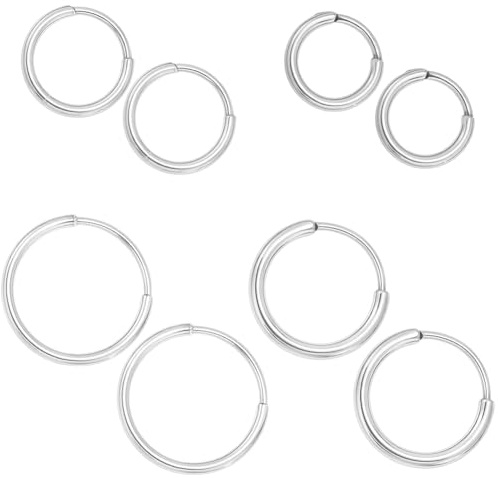 Beebeecraft 8 Stück 4 Größen Titan Creolen 8.5/10.5/12/14.5mm F136 Implantatqualität Reintitan Huggie Dünne Ohrringe Für Empfindliche Haut Damen Herren Knorpel Helix