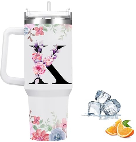 Botella Agua Termica Personalizada, Cool Bottles de Acero Inoxidable de 1.2 Litros, Termo Cafe para llevar con tapa y pajita, Copo Termico sin BPA, Letras de Moda, Regalos Originales para Mujer (K)