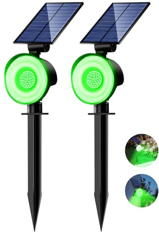 nipify 2 Stück Solarlampen für Außen Garten, 53 LED Grün Solar Strahler Gartenleuchten IP65 Wasserdicht, 3 Helligkeit Solarleuchte Aussenleuchte Wegeleuchten für Draußen Aussen Wege Outdoor