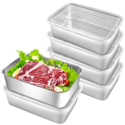 CYEER 6er Set Edelstahl Behälter mit Deckel 1500ml, 22,5x15x6 cm Meal Prep Container, Stapelbare Frischhaltedosen für Backofen, Gefrierschrank & Kühlschrank, Luftdichte Vorratsdosen Spülmaschinenfest