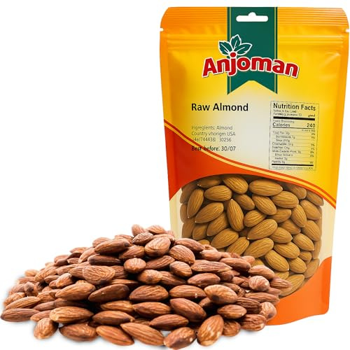 Anjoman Premium Raw Whole Almonds Nuts – 100% Natural Healthy Food Snack, High Protein & Fibre, Gluten Free Vegan Snacks Bulk, 900g Pack