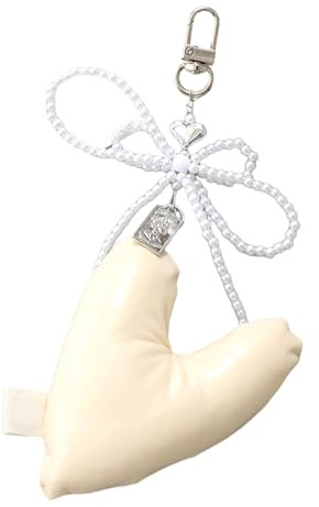AWJUWHBJ Eleganter Perlen Schlüsselanhänger Handyanhänger Einzigartiger Schlüsselanhänger Gepolstertes Herz Schleife Taschenanhänger Zubehör Für Geldbörse Rucksack Handtasche Taschenanhänger Ornament