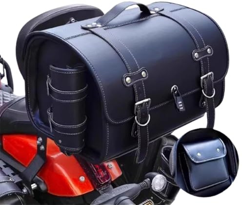 Valcla Motorrad Hecktasche für Honda Monkey 125 – Leder wasserdichte Satteltasche & Gepäcktasche, Motorradtasche Hecktasche, Leicht montierbar,A Black