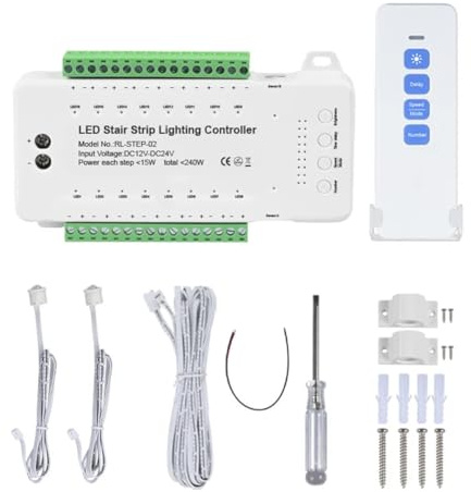 Carrttline 16 Channels Led Stair Light Staircase Controller 2 PIR for Indoor Flexible LED COB Strip Light with Remote Control