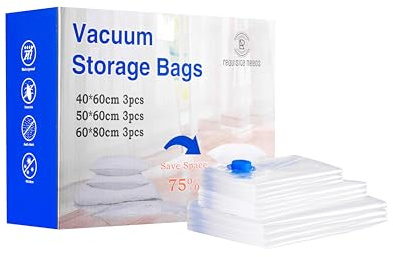 Requisite Needs Vacuum Storage Bags, 9 Pack Space Saver Compression Bags with Durable Protective Seal, 3 Sizes (40x60cm, 50x60cm, 60x80cm), Waterproof Reusable for Clothes, Bedding