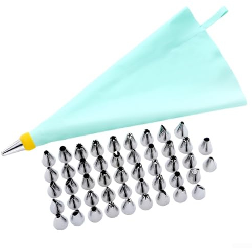 Wiederverwendbare Silikon-Spritzbeutel mit Edelstahl-Spritztüllen und Konverter für den täglichen Backbedarf (50 Stück)