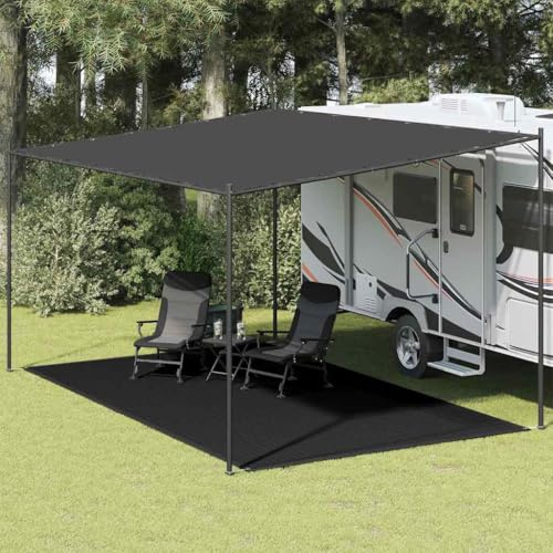 GeenYuu Zeltteppich Schwarz 300x500 cm aus hochdichtem Polyethylen mit Ösen, wetterbeständig und atmungsaktiv für Camping, Outdoor, Festival und Strand, einfache Befestigung und Reinigung