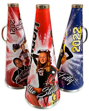 MAKEABALL 19 Custom Photo Cheerleading Megaphone | Great for Cheerleader, Squad, Booster Club, Cheer Coach, or Organization | Personalized with Your Colors, and Text! | Great Senior Gift!