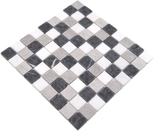 Mosaik Fliese Marmor Naturstein beige grau schwarz Marmor Botticino Nero für BODEN WAND BAD WC DUSCHE, Mattengröße: 305x305 = 0,09 qm, Steingröße: 32x32x8 mm - 1 Matte