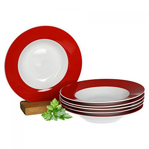 Lot de 6 assiettes creuses Van Well en porcelaine, coloris au choix. rot