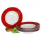 Van Well Vario Suppenteller-Set 6-teilig - Teller-Service für 6 Personen - tiefe Pasta-Teller 21,5cm - Porzellan-Set weiß mit Rand in Rot - Salat-Teller mikrowellengeeignet