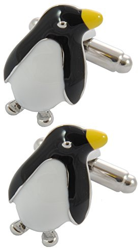COLLAR AND CUFFS LONDON Boutons de Manchette - avec Boîte - pour Homme Animal - Manchots - Laiton - Couleur Noir et Blanc - Oiseau Antarctique Mignon Hiver Pingouin - Une Paire