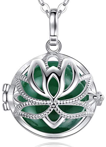 EUDORA Harmony Ball Graviditet halsband Bola Lotus medaljong hänge halsband med musik klockspel önskeboll för kvinnor mamma baby fin smyckesgåva, 76 cm + 114 cm kedja, Ingen sten