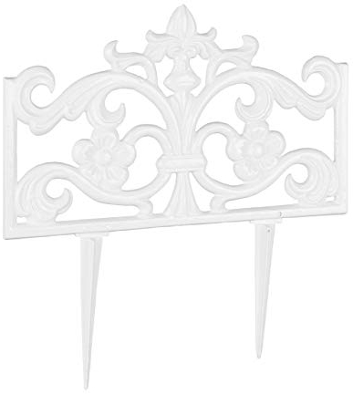 Relaxdays Beetzaun Gusseisen, einzeln, Erdspieß, Stecksystem, Zierzaun, nostalgisch, H x B x T: 37 x 36 x 2 cm, weiß