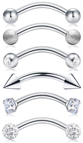 JFORYOU 16G Edelstahl Piercing Augenbrauen Barbell Lippen Ringe Labret Ohr Rook Piercing Schmuck 8mm Stangenlänge