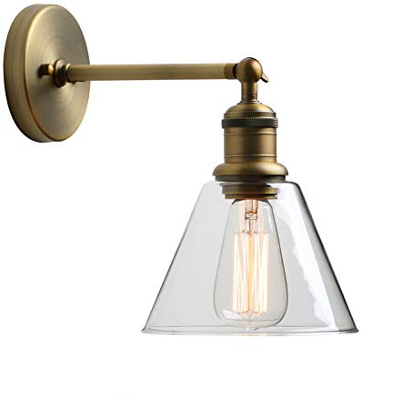 Yosoan Lighting Industrial Loft Bar Sconce Wall Lights Fittings, Vintage Wall Lamp with with Tapered Clear Glass Shade for Kitchen Island Bedroom Cafe Corridor Restaurant (Antique)
