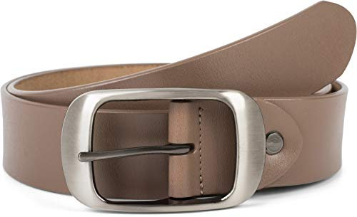 styleBREAKER Unisex Leder Gürtel Unifarben mit glänzender Oberfläche und gebürsteter Schnalle, kürzbar 03010104, Größe:80cm, Farbe:Taupe