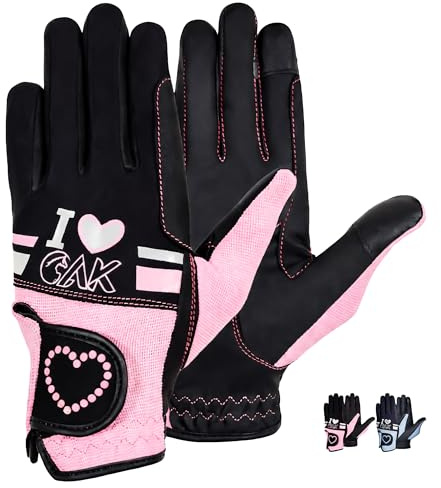 AK Love Reithandschuhe für Damen, Herren und Kinder, Reitsport Handschuhe für alle Jahreszeiten AKRS-6388 (Schwarz/Rosa, M)