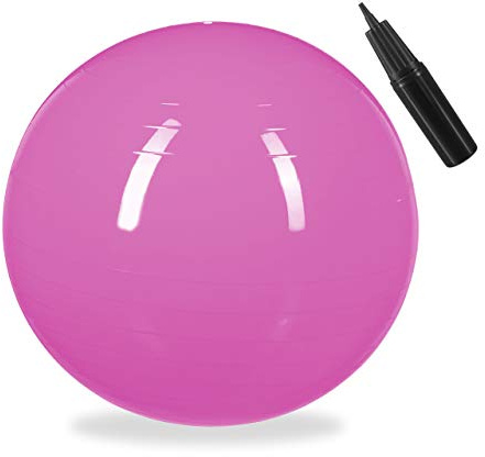 Relaxdays Gymnastics Ball, Fitness Ball, Yoga & Pilates, Office Sitting Ball, Balance Ball with Air Pump, Diameter 65 cm, Pink