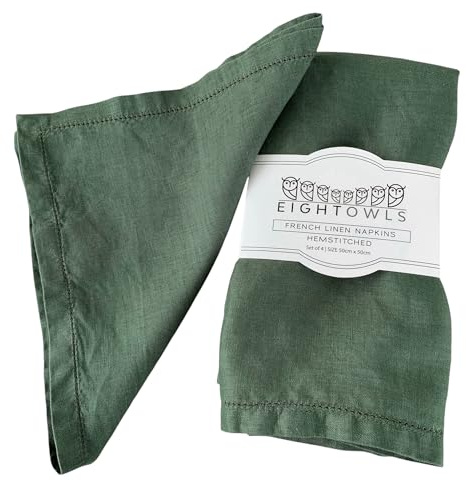 Hohlgenähte Leinen-Servietten - 50,8 x 50,8 cm - Stonewashed Pure Linen Stoff Dinner Servietten mit gehrten Ecken - 100% französischer Flachs - maschinenwaschbar - 4er Set (weiches rustikales Grün)