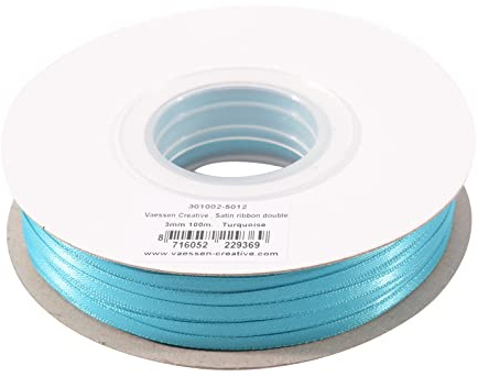 Vaessen Creative Satinband, Türkis, 3 mm x 100 m Doppelsatinband, Schleifenband, Dekoband, Geschenkband, Stoffband für Hochzeit, Taufe und Geburtstagsgeschenke