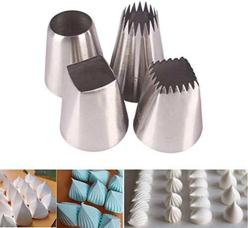 BSTCAR 4 Pièces Grand Douille Cannelée INOX, Douille Patisserie Poche, Pâtisserie Réutilisable en Acier INOX Douilles Poche à Douille Patisserie DIY Kits pour Décoration