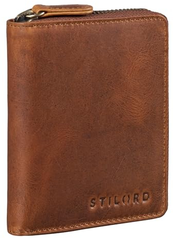 STILORD 'Giannis' Mini Leder Portemonnaie Herren RFID Brieftasche Hochformat Geldbörse Klein mit Reißverschluss Vintage Wallet aus echtem Leder, Farbe:Kara - Cognac