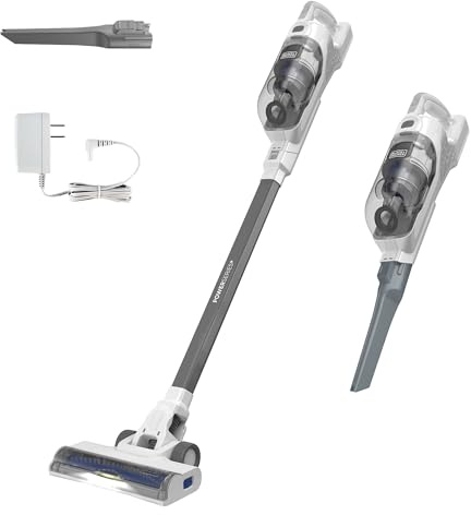 BLACK+DECKER POWERSERIES+ 16V MAX Cordless Stick Vacuum with LED Floor Lights, Lightweight, Multi-Surface, White (BHFEA420J)