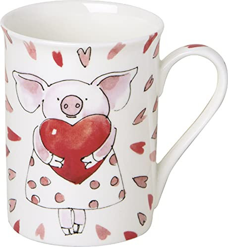 IHR - BOB 852000 – Gobelet Piggy Love, Amour, Cochon, Blanc, Porcelaine, Bone China, 10,5 cm x 8,5 cm
