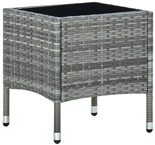 Goliraya Gartentisch Esstisch Terrassentisch Gartenmöbel Tisch Beistelltisch Kaffeetisch Klein Balkontisch für Balkon Garten Terrasse Wohnzimmer, Grau 40x40x45 cm Poly Rattan