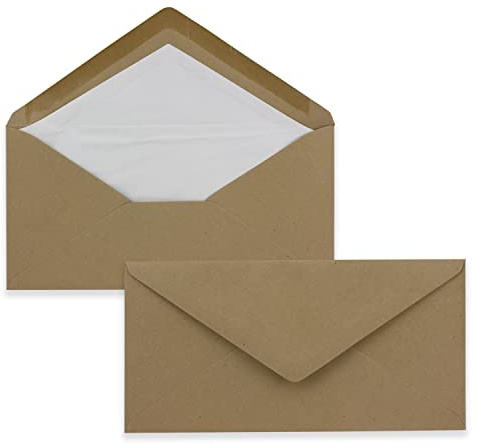 75 x DIN Lang Briefumschläge - Kraftpapier sandbraun mit naturweißem Seidenfutter - 11x22 cm - 120 g/m² - ideal für Einladungen, Weihnachtskarten, Glückwunschkarten aus der Serie Farbenfroh