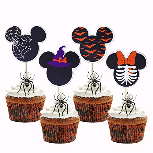 24 Stück inspiriert Cupcake Toppers Mini Halloween Cupcake Picks Dekorationen für Halloween-Thema Baby Dusche Kinder Geburtstag Kuchen Dekorationen Zubehör