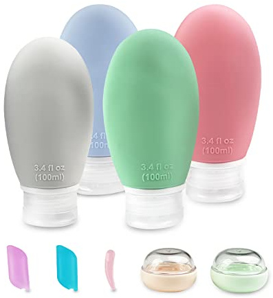 Gvolatee 9 Stück Silikon Reiseflaschen Set, Reiseflaschen Zum Befüllen 100ml, Auslaufsicher Nachfüllbare Reise Container, Toilettenartikel Set mit Kulturbeutel, für Shampoo, Creme Spülung, Lotion