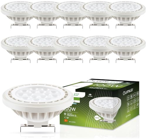 Lumiled LED-Leuchtmittel 10er Set AR111 G53 Fassung Spannung 12V DC/AC 15W (Entspricht 100 Watt) Neutralweiß 4000K 38 Grad Abstrahlwinkel weiß 1521 Lumen Ra>80 Kunststoff