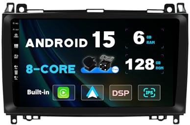 SXAUTO [6GB+128GB] Android 14 IPS Autoradio Per Benz W169 W245 B160 B170 B180 B200 W639 Vito Viano W906 Sprinter - Senza fili CarPlay/Android Auto - Camera + MIC - DAB Volante 360-CAM -2 Din 9 Pollici