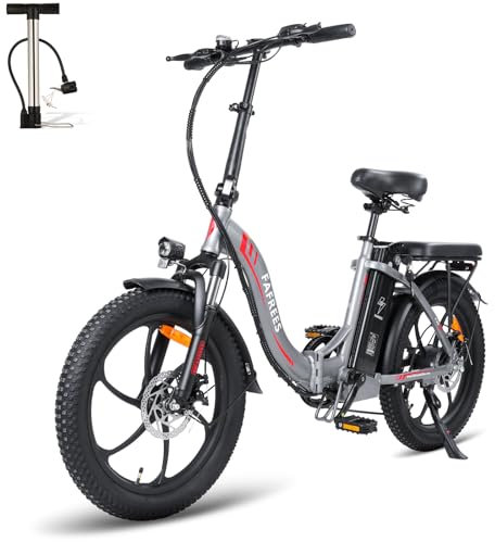 Fafrees E Fatbike [ Offiziell F20 E-Bike Klapprad 20 Zoll mit 36V 16AH Akku für Pendeln, E Bike Klappbar Damen 250W, 25km/h Mountainbike Herren 150kg Klapppedale (grau)