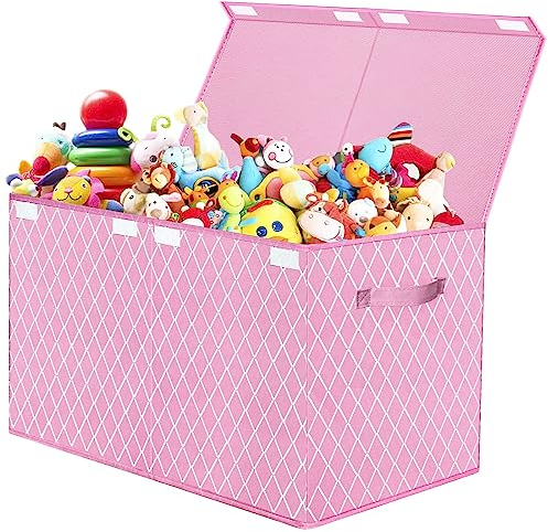 Scatole Portagiochi Bambini,Scatole Portaoggetti con Coperchio 83L Porta Giochi Bambini Contenitori Pieghevole per Giocattoli, Vestiti, Libri, Guardaroba (Rosa)