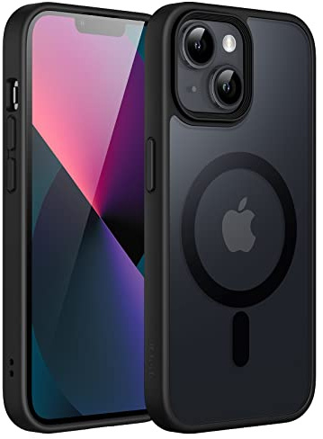 JETech Magnetisk Skal för iPhone 13 6,1 Tums Kompatibelt med MagSafe, Genomlysande Matte Tillbaka Smal Stötsäker Case (Svart)