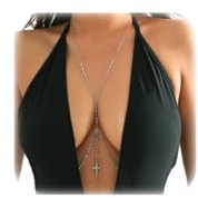 Summer Beach Crystal Cross Pendant Bra Body Chest Chain Rhinestone Long Tassel Waist Body Chain Necklace Sexy Crystal Belly Chain Jewelry for Women (Silver)