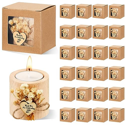 Otuuz Rustikale Kerzenhalter für Hochzeiten, Partys, Brautpartys, Holzkerzen, Gastgeschenke, Souvenirs für Gäste, romantische Geschenke, Hochzeitsdekorationen, Hellbraun, 24 Stück