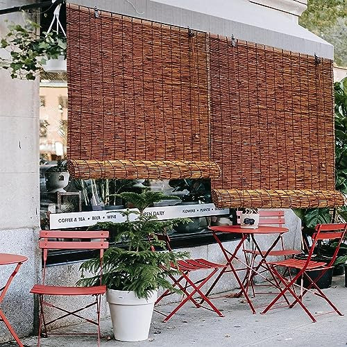 GUETTO Tende Avvolgibili in bambù da Esterno per Patio, Tende Avvolgibili a Lamella retrò, Tende da Sole per Portico, Cortina di bambù, Filtraggio della Luce/Anti-UV,150x350cm