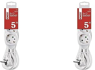 EMOS Steckdosenleiste 3-Fach, 5 m Kabel, praktisch mit Steckdosen um 45° gedreht, weiß, Schuko Mehrfachsteckdose mit erhöhtem Berührungsschutz, IP20 für Innenbereich (Packung mit 2)
