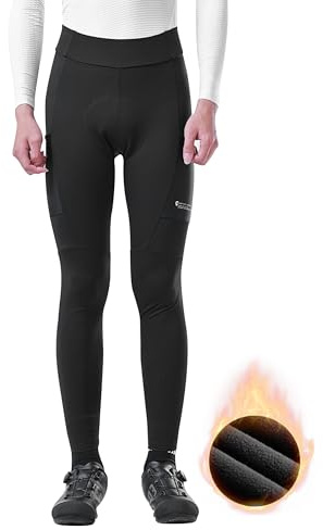INBIKE Pantalon VTT Homme Hiver Chaud Velo Cycliste Compression de Cyclisme Femme Cuissard Long Legging Rembourré Gel Polaire Vetement Noir L