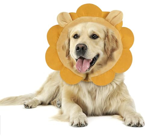 IEUUMLER Aufblasbare Halskrause Hund, Einstellbar Bequem Hundekragen Leckschutz für Hunde & Katzen Nach der Operation Verhindert das Beißen und Kratzen EU004 (M, Brown Lion)