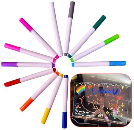 Furrbudie Lot de 12 stylos fluorescents LED, marqueurs feutre, surligneurs effaçables, bloc traçage lumineux, stylos tableau (12 pièces)