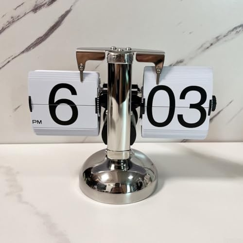 Vintage-Klappseitenuhr, automatische Paging-Uhr, Flip-Schreibtisch-Drehung, Quarz-Uhren, digitale Flip-Uhr für Heimbüro-Dekor (weiß)