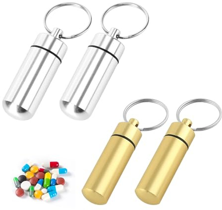 DAZZLUXE 4 Stück Mini-Pillenbox, Metall-Pillenbox, Pillenbox-Schlüsselanhänger, Kleine Pillenbox, Tragbare Pillenbox-Schlüsselanhänger, Kleine Pillenbox Zum Mitnehmen Geeignet