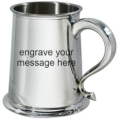 Wentworth Pewter Bierkrug aus Zinn mit diagonalen Streifen, ca. 350 ml, mit Gravur