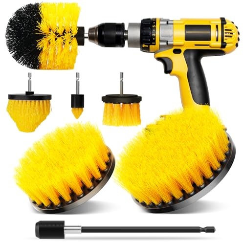 CasaCulina 7 Pack Drill Brush Attachment Set, Drill Cleaning Brush Set with Round, Cone, Ball Brushes, Extendable Rod for Grout, Shower, Floor, Tile, Car, Bathroom & Kitchen Surfaces