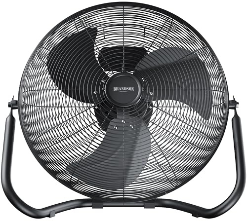Brandson - Ventilador industrial de 57cm Ventilador de Suelo 200W Alto flujo de aire - 3 velocidades – Rejilla de protección - Diseño metal negro estilo retro - Para oficina sala de estar dormitorio